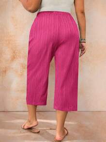 EMERY ROSE Pantalones de talla grande de color liso y texturizados, de estilo casual - Rosa Fucsia - Ver 2