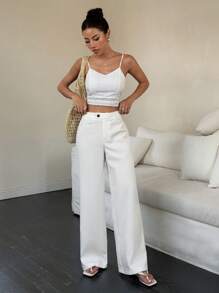 Flirla 2025 Spring/Summer Fashion Minimalist Versatile Straight-Leg Pants Fall Cloth For Women - White - View 5