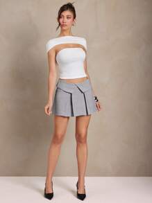 L'Amorae Fold Over Waistband Cargo Pocket Mini Skirt