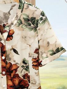 Lacomfia 2pcs Outfit Frill Trim Printed Cardigan Top With Side Patchwork Floral Pants, Comfortable Set - Multicolor - View 3