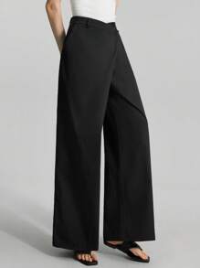 Ontre Pantaloni alla zuava avvolgenti con gamba ampia in tinta unita neri, abbigliamento estivo casual da donna, outfit casual femminili