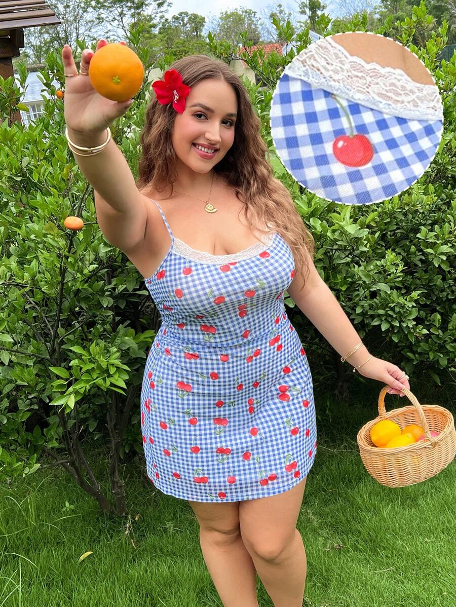 SHEIN EZwear Plus Size Fruit Printed Cami Dress, Fashionable For Summer - Multicolor - View 1
