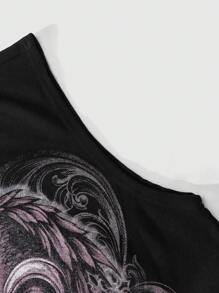ROMWE MEN Street Life Men's Gothic Element Retro Cross Star Wings Print Theme Tank Top,