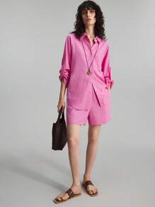 Ontre 2025 Summer Women Solid Color Lapel Flutter Short Sleeve Ruched Casual Blouse, Suitable For Graduation, Party, Elegant, Beach, Teacher Outfit