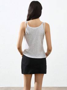 GENKIRA Top de camisola asimétrica con lentejuelas sexy para mujeres - Blanco - Ver 3