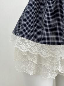 Elamini Lace Hem Crop Top With Plaid Strap Details