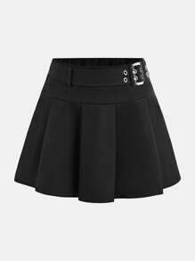 Girlism Jupe plissée de couleur unie avec short intégré et ceinture amovible, polyvalente et adaptée à toutes les saisons, style scolaire