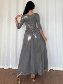 Strévra Women V-Neck Waist Cinched Long Dress