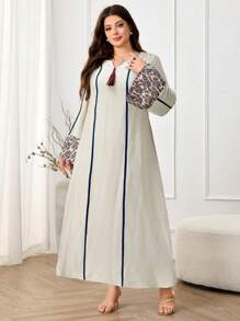 Al Najma Plus Size Long Sleeve Simple Fashion Dress, Suitable For Summer - Beige - View 3