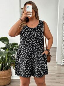 EMERY ROSE 黑白花卉印花大码休闲连体裤，适合假日风格 - 彩色 - 查看 6