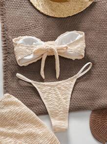 Swim Chiccia Set de costume de baie cu decor cu stele de mare, cu textura, fără bretele, 3 buc, haine de plajă sexy