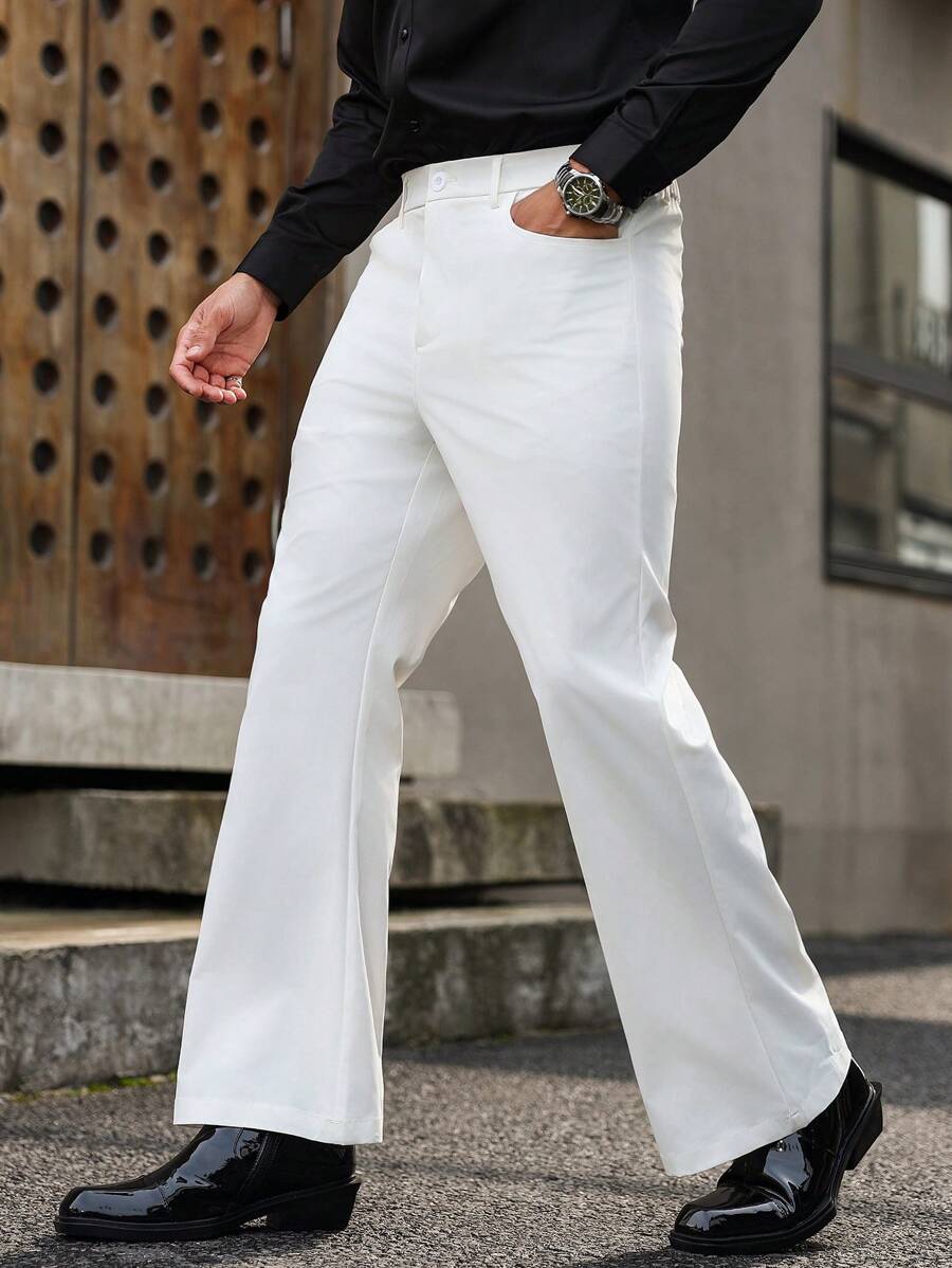 Calvornis Fashionable Casual Pocket Flared Men's Pants Men Flaired Pants Western Pants Men Bell Bottom Pants Khaki Pants Men Flare Pants - Khaki - View 1