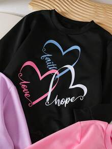 3pcs/Set Toddler Girls Fashion Casual Heart Print Crew Neck Long Sleeve T-Shirt Fall Winter - Multicolor - View 5