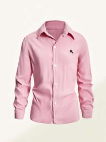 SHEIN Camicia casual versatile in rosa adatta per ragazzi pre-adolescenti, con design di polsini regolabili, adatta per varie occasioni, vita universitaria e uso quotidiano