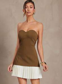 L'Amorae 女士优雅甜心露肩撞色褶边迷你连衣裙，女士工作服，女士夏季服装，商务休闲女装，女士办公室服装，女士工作服 - 彩色 - 查看 1