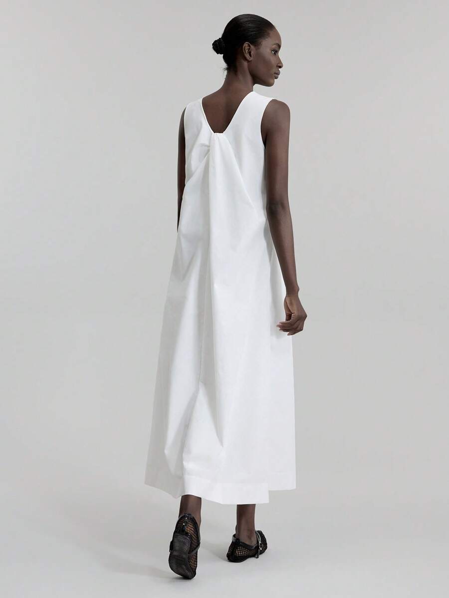 Ontre 2025新款女装，适合俱乐部穿着，教师制服，乡村音乐会，街头时尚，斯德哥尔摩风格，独立日，夏季简约纯色圆领无袖长裙 - 白色 - 查看 1