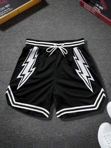 Gym Rark Men's Striped & Lightning Print Drawstring Waist Sports Shorts Workout Clothes Running Shorts - Multicolor - View 2