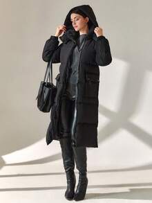 CLARA VERO Casaco de inverno acolchoado com bolsos de remendo de qualidade premium - Preto - Ver 6