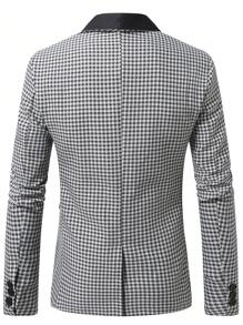 Manfinity Bizformal 男士格纹拼接商务通勤披肩领西装外套 - 黑與白 - 查看 2