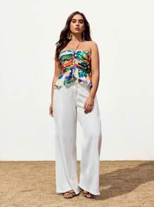 Maija 大码女式热带印花露背休闲上衣，度假优雅时尚波西米亚海滩度假风格休闲夏季上衣 - 彩色 - 查看 2