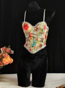 Spicy Aura 1pc Colorful Floral Print Satin Sexy Bra For Women - Multicolor - View 1