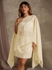 Flirla Plus Size Elegant Chiffon Long Split Sleeve Maxi Cover Up Top - Apricot - View 4