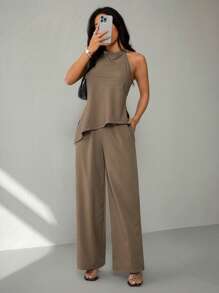 SHEIN PETITE Women Two Pieces Outfits For Daily Wear - Brown - View 7