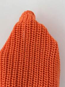 SHEIN Clasi 2pcs/Set Solid Color Knitted Asymmetrical Hem Cropped Top & Orange Skirt Sweater Set - Orange - View 7