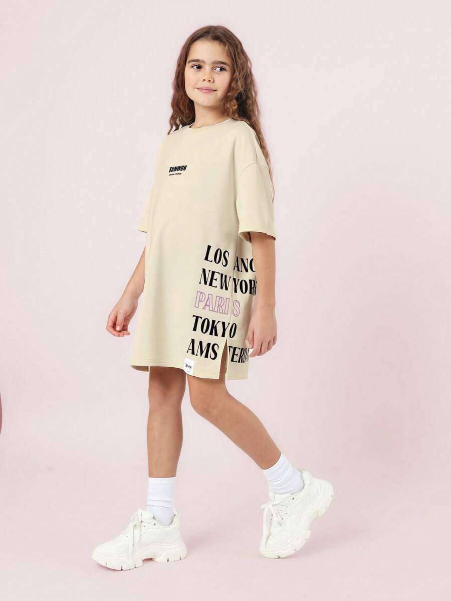 Sumwon Design Studios Oversized Tee Dress Fashion Cities Street Style Festival Relaxed Daily Casual Comfort Fashion Graphic Urban Printed Unisex Style - Yellow - View 1