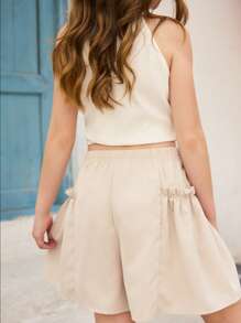 1 Stück Mädchen Loose Lässig Plissee Cargo Shorts, geeignet für Ausgänge, Spiel und täglichen Gebrauch, Sommer