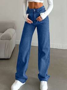SHEIN Tall Jeans a vita alta a gamba dritta con lavaggio effetto neve per persone di alta statura