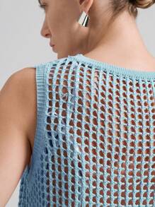 Ontre 斯德哥尔摩风格，女教师，秋季时尚，2025新款波西米亚度假风连衣裙，流苏下摆镂空无袖针织背心，亚麻粉色套头针织背心，V领度假风女式度假透视上衣