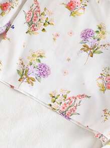 2 件套女士 V 领长袖碎花编织舒适家居服套装，适合返校季穿着 - 杏色 - 查看 3