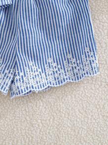 Cozy Pixies 2pcs/Set Baby Girl Striped Crew Neck Sleeveless Top And Elastic Waist Shorts Set Blue Two Piece Set Baby Baby Girl Two Piece Set Blue And White Striped Baby Outfit Baby Girl Summer Outfit Set Baby Girl Short Sets