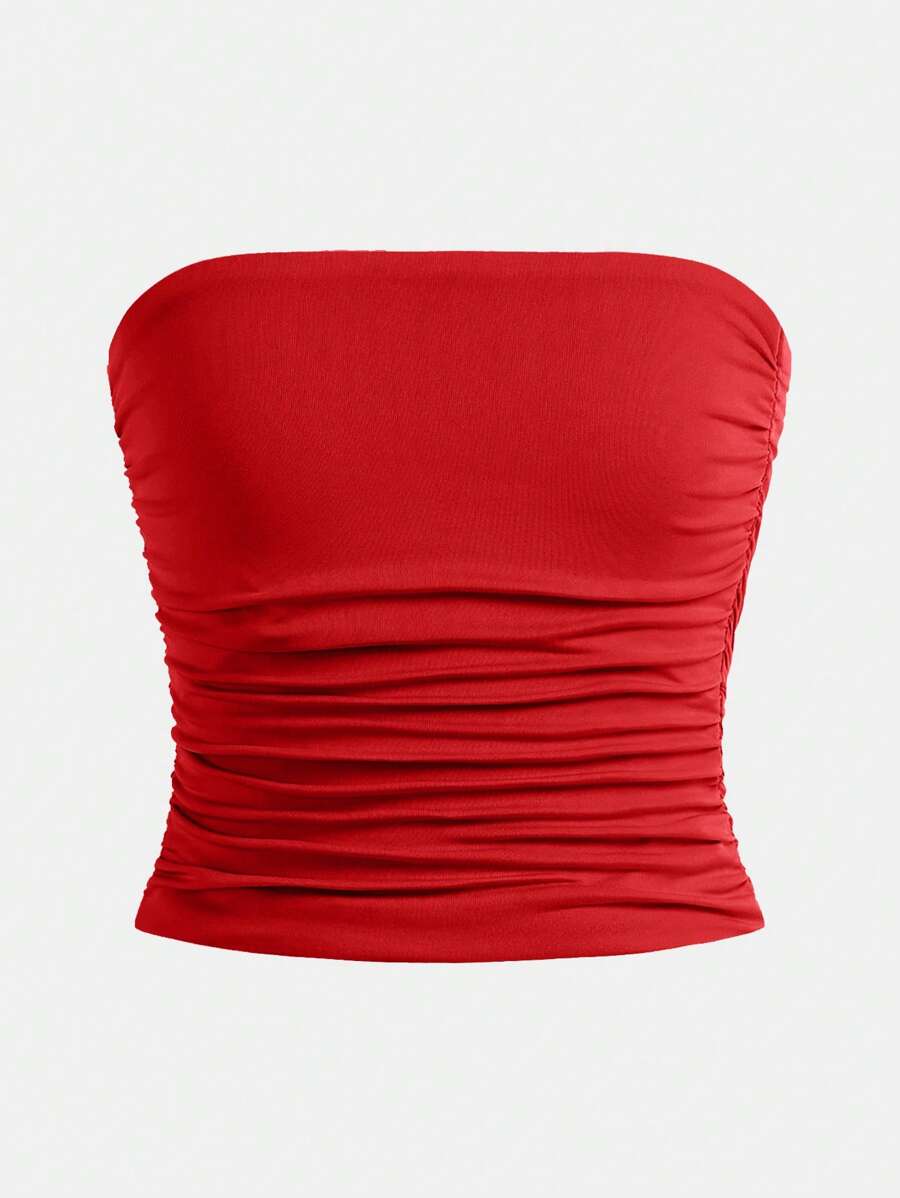 Dozemod Kids Tween Girls Simple Red Comfy Side Ruffled Tube Top - Red - View 1