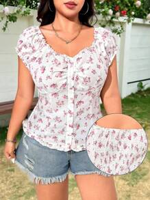 SHEIN EZwear Camicia corta estiva da vacanza con fantasia floreale in taglie comode