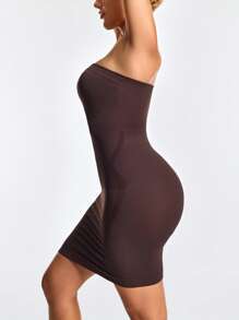 SHEIN Shape Women Solid Color Bandeau Casual Bodycon Dress
