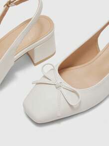 CUCCOO BIZCHIC Women's Fashion Beige Classic Bow Backstrap Flat Shoes, Suitable For Commuting, Dating, Party, Holiday, Casual Thick Heel Backstrap Flats