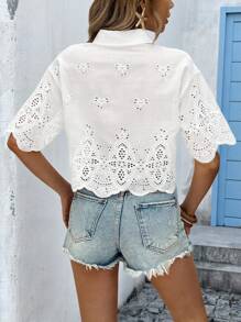 Vivid Eden Koszula damska z krótkim rękawem i swobodną teksturą z przodu, z rozcięciem na plecach