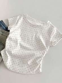INAWLY 休闲日常简约森系波点印花女式T恤 - 白色 - 查看 1