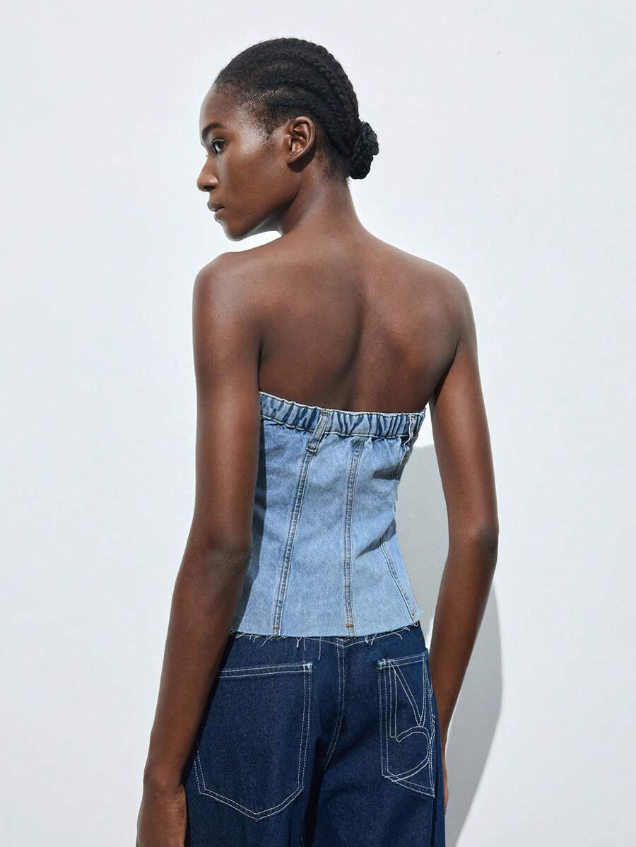 Maija 女士休闲水洗蓝色牛仔抹胸 - 淺色水洗藍 - 查看 1