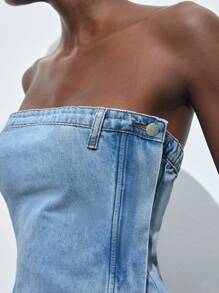 Maija 女士休闲水洗蓝色牛仔抹胸 - 淺色水洗藍 - 查看 6