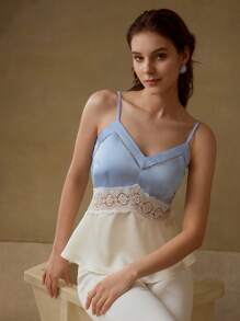 MOTF PREMIUM ÁO PEPLUM REN GUIPURE - Màu xanh lam - Xem 4