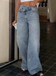 Livesso 女式低腰时尚腰带直筒牛仔裤