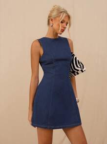 SHEIN Forever 21 Ropa de mujer para verano: romántica/de fiesta/formal/de cumpleaños/de los 90/casual de negocios/elegante/de occidente/para salir/de moda/casual/de Y2K/de club/de oficina/de cóctel/vintage/ajustada/de rave/festival/divertida/de clase alta/de dinero viejo/urbana/de vacaciones/de concierto de country/de trabajo/modesta/de spring break/de despedida de soltera/de concierto/exclusiva/básica/de graduación/de corte A/de vaquera/vestido vaquero corto - Azul lavado oscuro - Ver 6