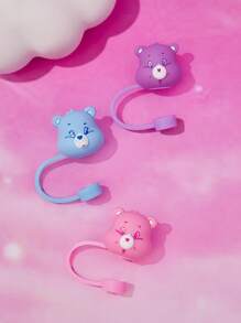 SHEIN X Care Bears 3个可爱小熊造型吸管套，适用于8-10毫米吸管，防尘可重复使用，情人节礼物