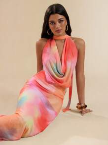 SHEIN BAE Women Halter Neck Fashionable Dress, Suitable For Summer - Pink - View 1