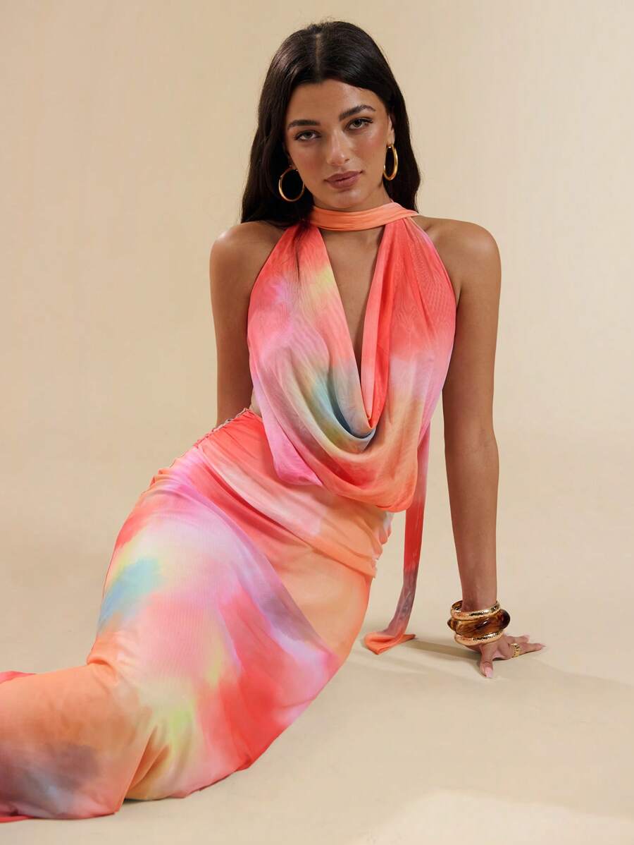 SHEIN BAE Women Halter Neck Fashionable Dress, Suitable For Summer - Pink - View 1