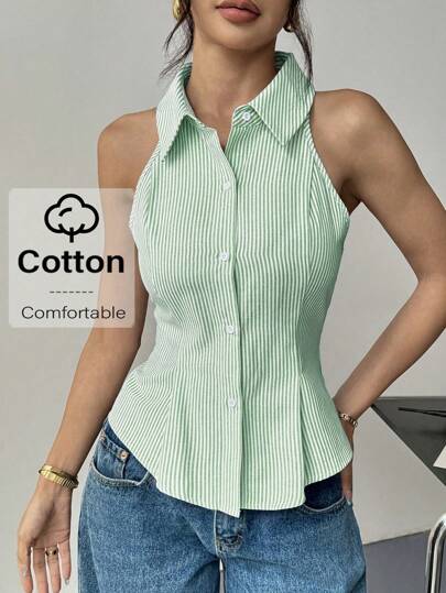 Siren Gaze Top sin mangas a rayas, inspirado en el estilo bohemio, para uso en la oficina, casual y elegante, ideal para viajar, conciertos y eventos, 2025 Casual Chic Top