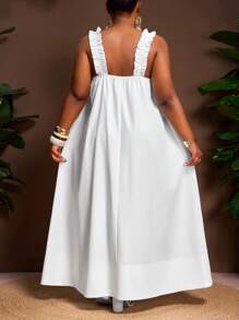 Slaydiva Nuevo Llegado Primavera/Verano 2025, Vestido blanco holgado sin mangas con tirantes anchos y línea A, ideal para vacaciones y casual, tallas grandes